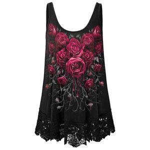 Black tank with red roses 4x, NEW WITH TAGS
